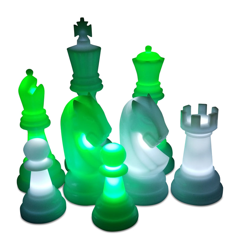MegaChess 48 Inch Perfect Light-Up Giant Chess Set with Day Time Pieces | Green/White/Black | GiantChessUSA