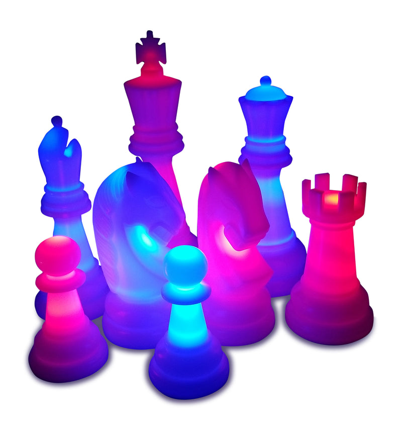 MegaChess 48 Inch Perfect Light-Up Giant Chess Set with Day Time Pieces | Red/Blue/Black | GiantChessUSA