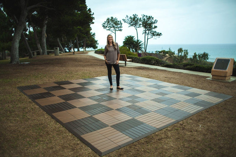 MegaChess Commercial Grade Synthetic Wood Giant Chess Board With 24 Inch Squares 16' x 16' Available ADA Compliant Safety Edge Ramps |  | GiantChessUSA