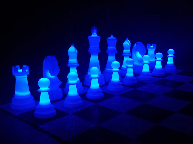 MegaChess 26 Inch Perfect Light-up LED Giant Chess Set  One Side LED and One Side Black | Blue | GiantChessUSA